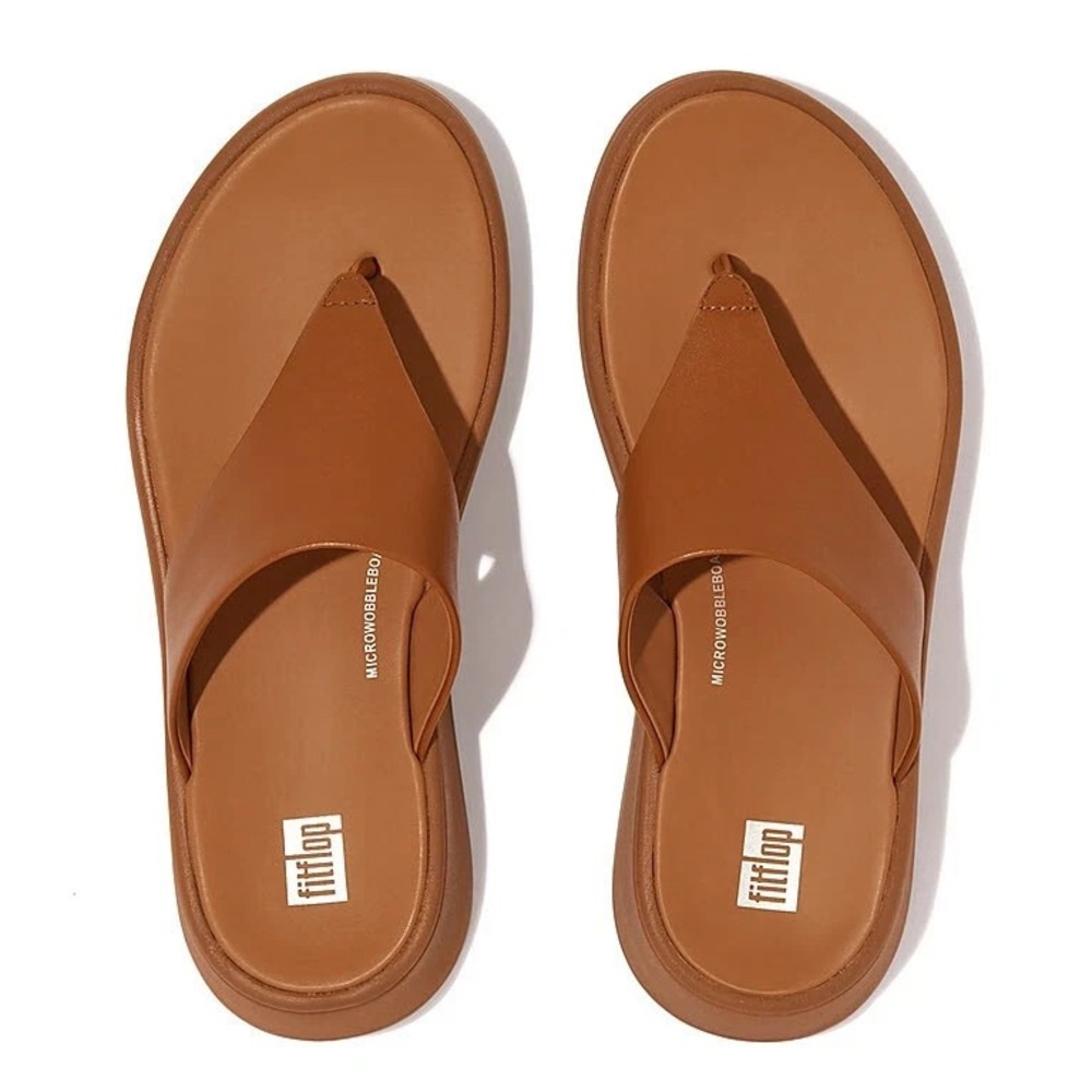 Fitflop F-Mode Flatform Leather Toe Post Thong Sandals Womens 10 Light Tan